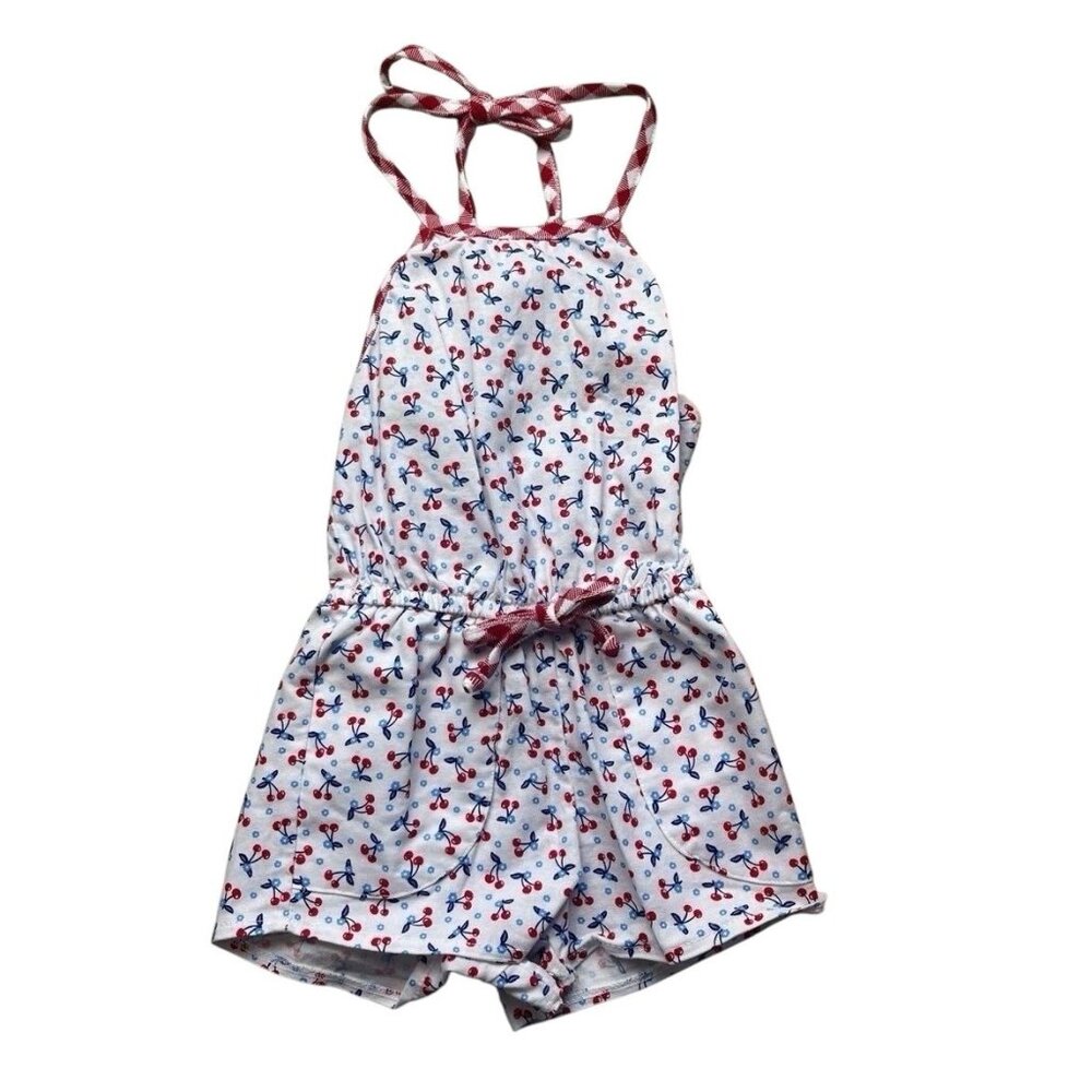 Ricrac & Ruffles Toddler Girls Cherry Print Gingham Trim Halter Romper 24 Months